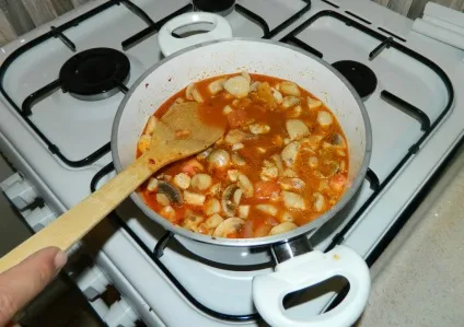 Гриби з куркою, болгарським перцем і помідорами в томатному соусі (болгарським) Гриби з куркою, болгарським перцем і помідорами в томатному соусі