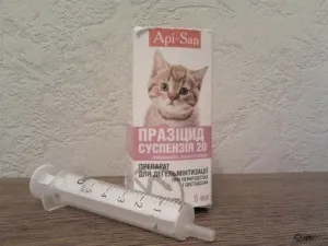 Празіцід (суспензія) кішок і кошенят, собак і цуценят, відгуки про застосування препаратів для тварин від (кішок) Празіцід (суспензія) кішок і кошенят, собак і цуценят, відгуки про застосування препаратів для тварин від