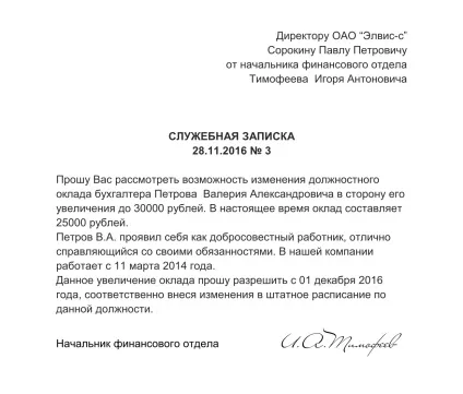 Службова записка про підвищення заробітної плати (плати) Службова записка про підвищення заробітної плати
