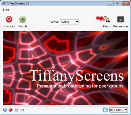 Трансляція вмісту екрану на інші комп'ютери за допомогою tiffanyscreens (кнопку) Трансляція вмісту екрану на інші комп'ютери за допомогою tiffanyscreens