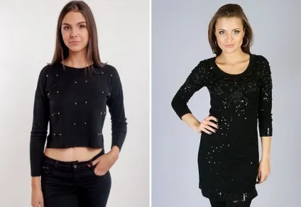 Жіночий чорний светр - в'язаний, з коміром, намистинами, паєтками (чорний) Жіночий чорний светр - в'язаний, з коміром, намистинами, паєтками