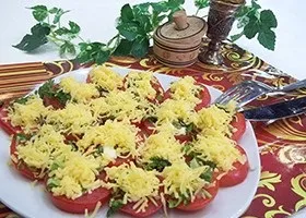 Рецепт часникова закуска з помідорів і сиру (сиру) Рецепт часникова закуска з помідорів і сиру