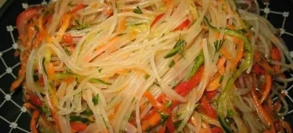 Фунчоза по-корейськи - рецепти салату з морквою, овочами, м'ясом (по-корейськи) Фунчоза по-корейськи - рецепти салату з морквою, овочами, м'ясом