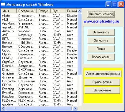 Пишемо менеджер служб windows засобами командного рядка і windows script host (засобами) Пишемо менеджер служб windows засобами командного рядка і windows script host