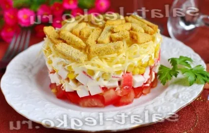 Салат з крабовим м'ясом і помідорами - святкові рецепти 2017 роки (салат) Салат з крабовим м'ясом і помідорами - святкові рецепти 2017 року
