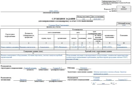 Службове завдання на відрядження - зразок (направлення співробітника відрядження) Службове завдання на відрядження - зразок