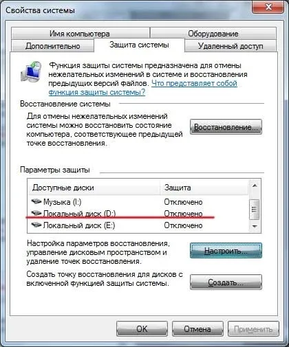 Як включити або відключити відновлення системи в windows 7 (включити) Як включити або відключити відновлення системи в windows 7