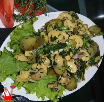 Рецепт смачного салату з грибами, огірками і м'ясом (грибами) Рецепт смачного салату з грибами, огірками і м'ясом