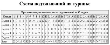 Схема підтягувань на турніку для росту м'язів (схема підтягування турнік 30 тиждень зростання м'яз 15 7 10 місяць збільшення початківець) Схема підтягувань на турніку для росту м'язів