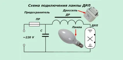 Схема підключення лампи ДРЛ через дросель (схема) Схема підключення лампи ДРЛ через дросель