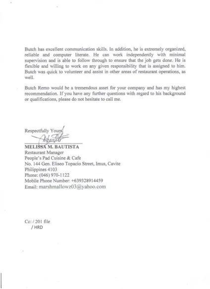 Employment reference letter