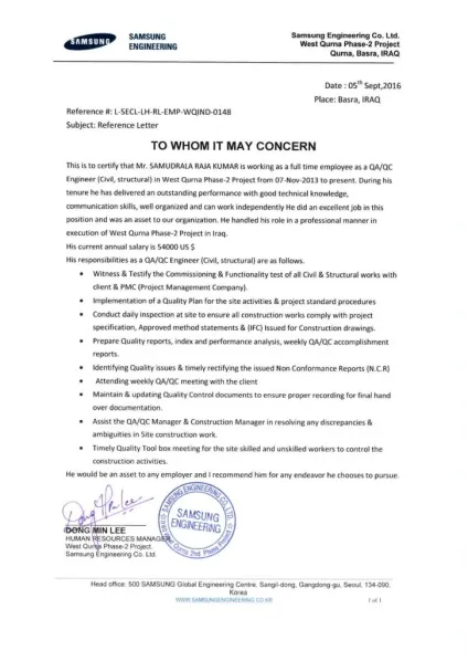 Employment reference letter