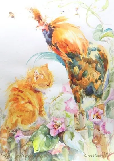 Коти, кішки, кошенята, кошаки, котики, цуценята і собаки, малюнки аквареллю - сонячна акварель - (кішки) Коти, кішки, кошенята, кошаки, котики, цуценята і собаки, малюнки аквареллю - сонячна акварель -