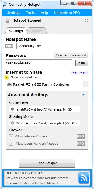 Програма connectify - для роздачі wifi з ноутбука