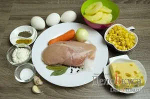 Салат з ананасами, куркою і сиром рецепт з фото (куряча грудка з ананасами салат) Салат з ананасами, куркою і сиром рецепт з фото