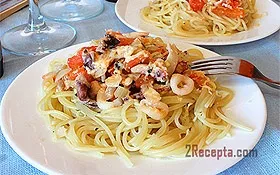 Спагеті з морепродуктами і томатами - покроковий фото рецепт приготування (смачний) Спагеті з морепродуктами і томатами - покроковий фото рецепт приготування