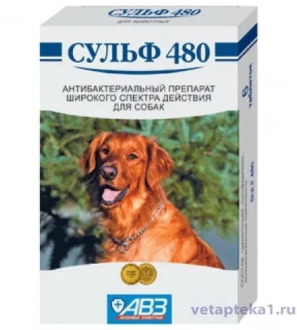 Сульфа 480 для собак інструкція, ціна (сульфіт 480 для собак уп. № 6) Сульфа 480 для собак інструкція, ціна