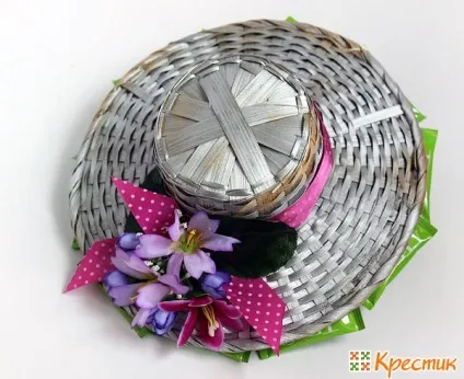 Букет з чаю та цукерок своїми руками в плетених кошику-капелюшку (цукерок) Букет з чаю та цукерок своїми руками в плетених кошику-капелюшку