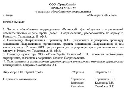Зразок наказу про закриття відокремленого підрозділу 2017 роки (закриття) Зразок наказу про закриття відокремленого підрозділу 2017 року