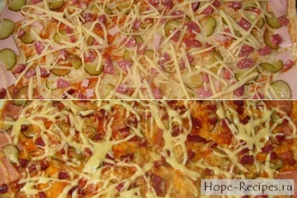 Пікантна піца з ковбасою і маринованими огірочками на тонкому тесті «рецепти надії