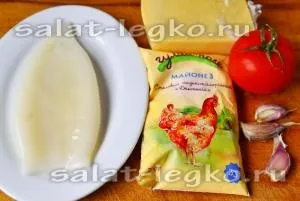 Салат з кальмарів з помідорами і сиром (помідори) Салат з кальмарів з помідорами і сиром