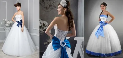 Весільна сукня з синім поясом красиві фасони і моделі з фото