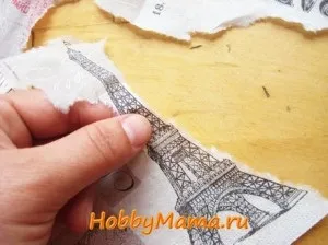 Декупаж сумки лист з парижа (вологі гігієнічні серветки) Декупаж сумки лист з парижа
