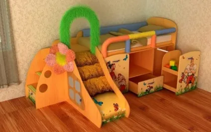 Дитяче ліжко-горище з гіркою і ігровою зоною