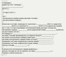 Акт контрольного заміру витрати палива - зразок, бланк (контрольного) Акт контрольного заміру витрати палива - зразок, бланк