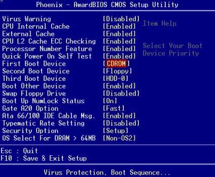 Як налаштувати bios для установки windows з диска cd (AWARD PHOENIX BIOS) Як налаштувати bios для установки windows з диска cd