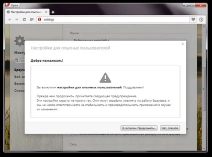 Як включити приховані настройки opera (замовчуванням) Як включити приховані настройки opera