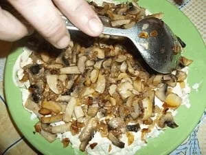 Листковий салат з грибами і куркою, салати шарами рецепти (курка яйця гриби салат) Листковий салат з грибами і куркою, салати шарами рецепти
