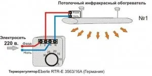 Схема підключення інфрачервоного обігрівача через терморегулятор можлива розводка проводів