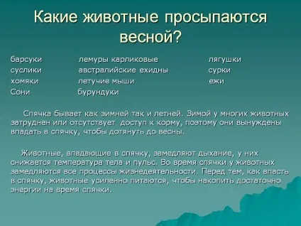 Які тварини прокидаються навесні (які) Які тварини прокидаються навесні