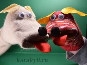 Собачка - мімічна лялька на руку з носка, каракулі (ляльки для театру) Собачка - мімічна лялька на руку з носка, каракулі