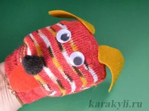 Собачка - мімічна лялька на руку з носка, каракулі (ляльки для театру) Собачка - мімічна лялька на руку з носка, каракулі