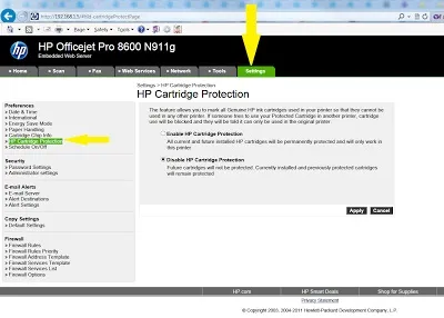 Як усунути помилку захищений картридж в принтерах hewlett-packard (hp), вка (відключити захист картриджів) Як усунути помилку захищений картридж в принтерах hewlett-packard (hp), вка