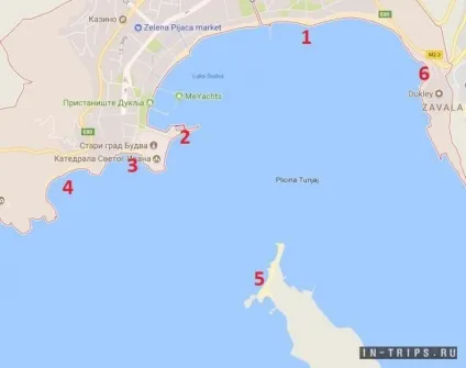 Карта Будви російською мовою, пляжі, готелі, старе місто (Будви) Карта Будви російською мовою, пляжі, готелі, старе місто