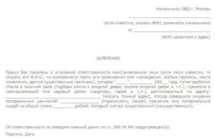 Зразок заяви про викрадення авто і правила його подачі в поліцію