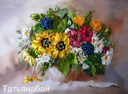 Об'ємний поворотний стібок (бекстітч) у вишивці стрічками