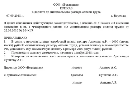 Наказ про доплату до мрот
