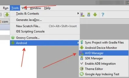 Створення емулятора android, настройка avd
