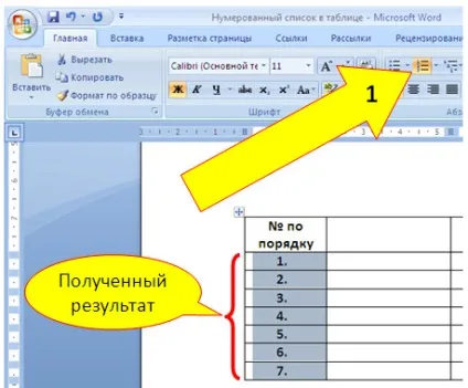 Створення нумерованого списку в таблиці word, місто чайників