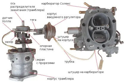 Вакуумний регулятор випередження запалювання автомобілів ваз 2108, 2109, 21099 (автомобілів) Вакуумний регулятор випередження запалювання автомобілів ваз 2108, 2109, 21099