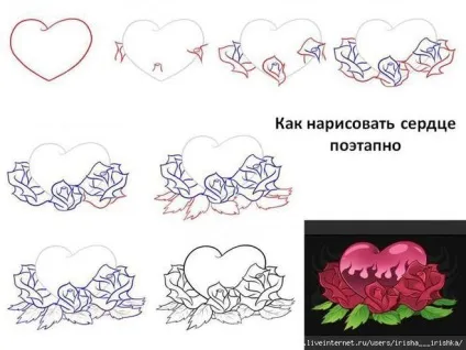 Як намалювати серце з трояндою поетапно (намалювати серце трояндою) Як намалювати серце з трояндою поетапно