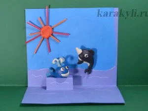 Кіт і дельфін - ліплення з пластиліну, каракулі