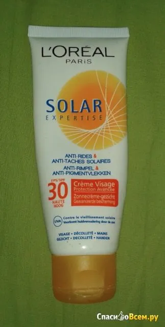Відгук про сонцезахисний крем l'oreal solar expertise anti-rides anti-taches spf 30 не підходить для