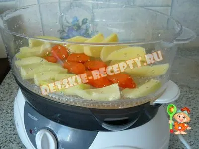 Овочі на пару кабачки, морква, картопля, дитячі рецепти, страви (картопля на пару) Овочі на пару кабачки, морква, картопля, дитячі рецепти, страви