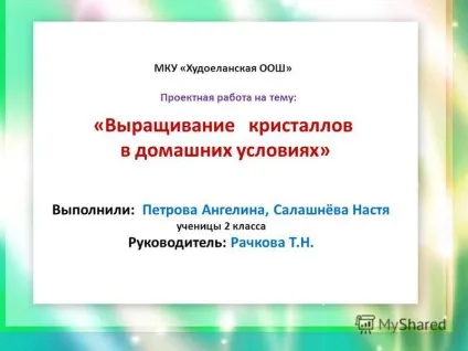 Презентація на тему проект - вирощування кристалів в домашніх умовах - (тему) Презентація на тему проект - вирощування кристалів в домашніх умовах -