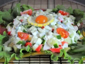 Російська класика »весняний салат з крабовими паличками (весняний салат огірок крабовий паличка готувати рецепт) Російська класика »весняний салат з крабовими паличками